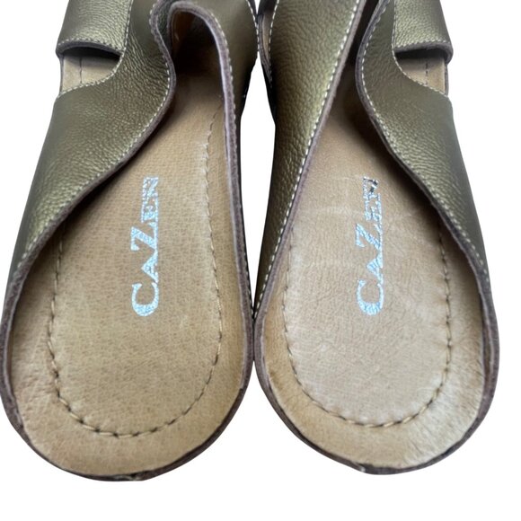 Cazen Japan Women’s Gold Leather Crossed Strap Wedge Slide Sandals Size EU37/US7 - Picture 5 of 8